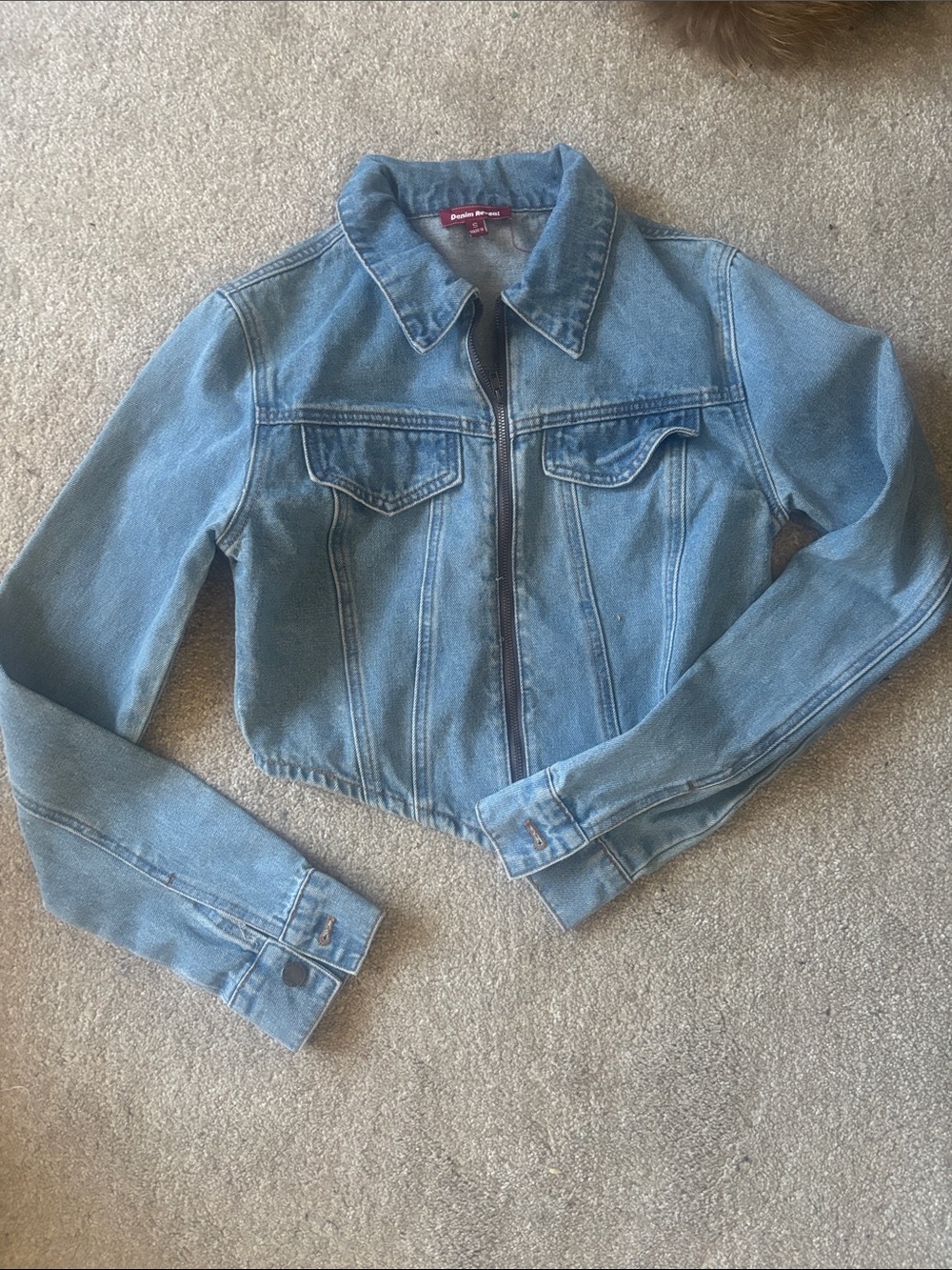 Double D Ranch Light Blue Cropped Denim Jacket with Zip